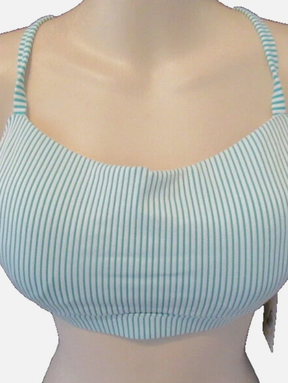 Target Women's White Bikini Top with Teal Stripe Trim 36dd